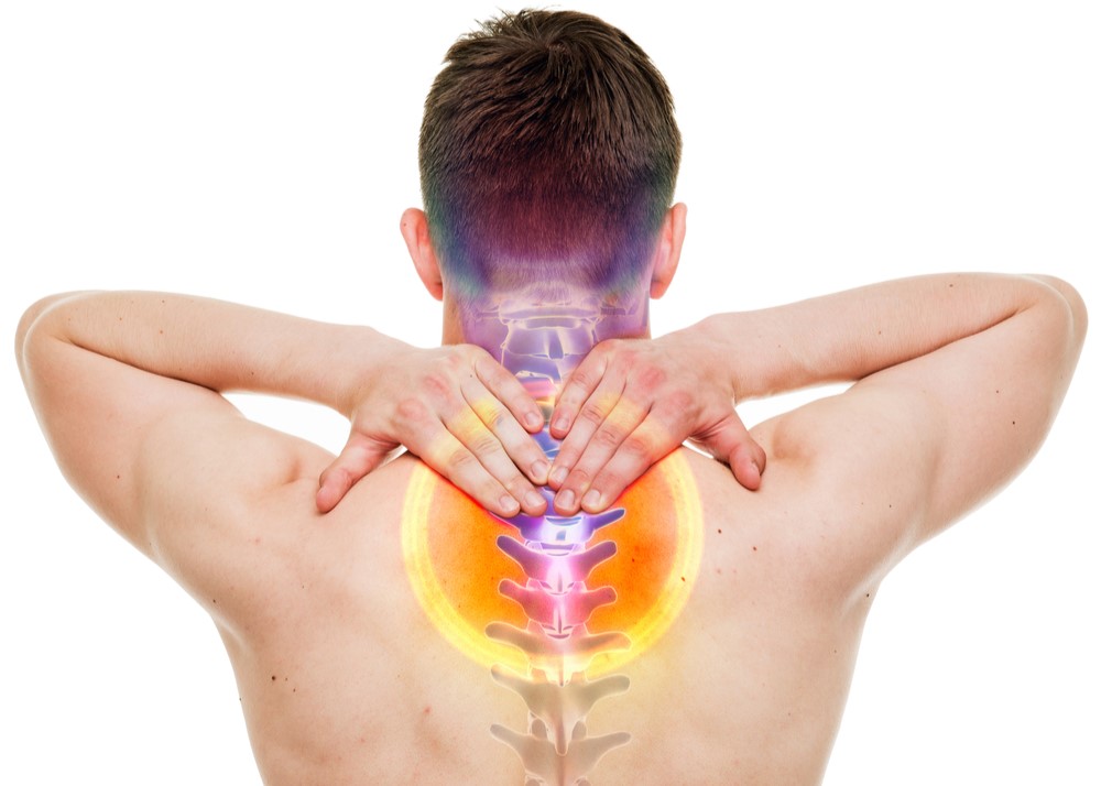 Neck Pain - Male Hurt Cervical Spine Real Male Anatomy isolated on white Back Pain